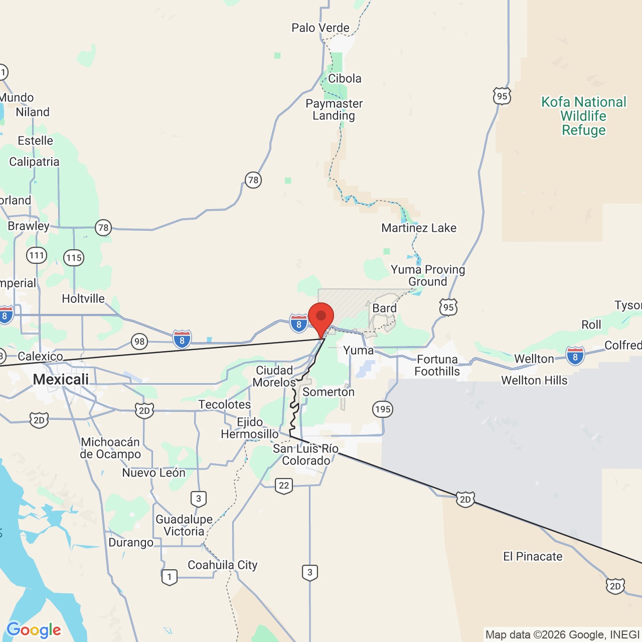 Google map image of our location in Ave “A” between 2nd and 3rd St Los Algodones, B.C.