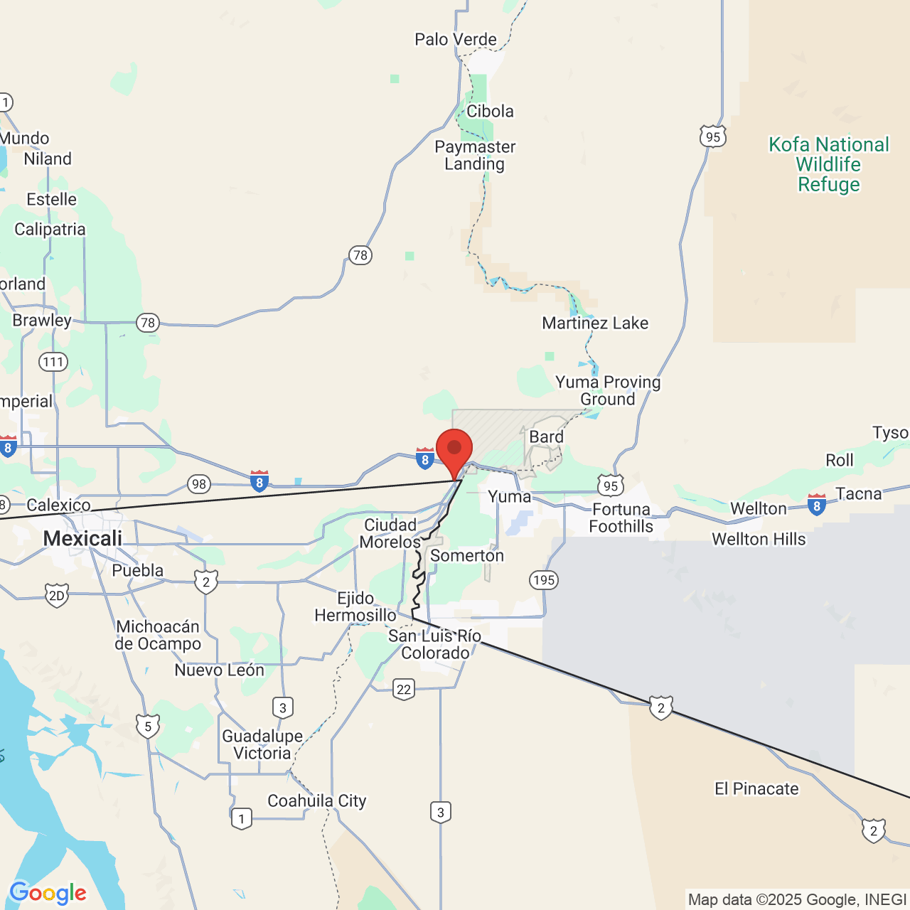 Google map image of our location in Ave A between 3rd and 4th St Los Algodones, B.C.